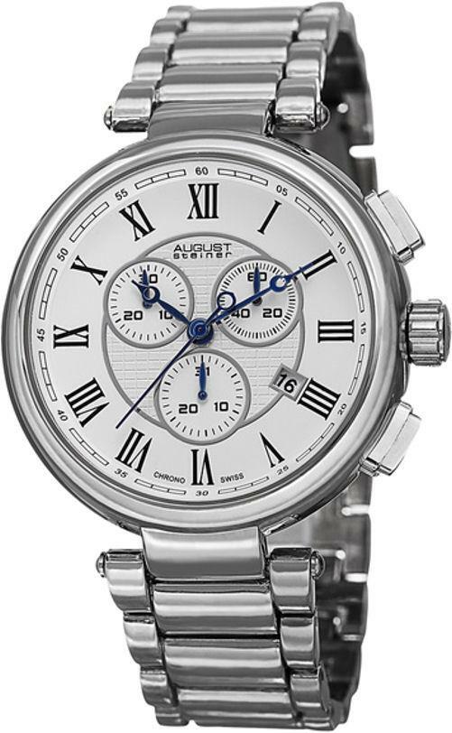 August Steiner AS8148SS Swiss Quartz Chronograph Date Silvertone Mens Watch