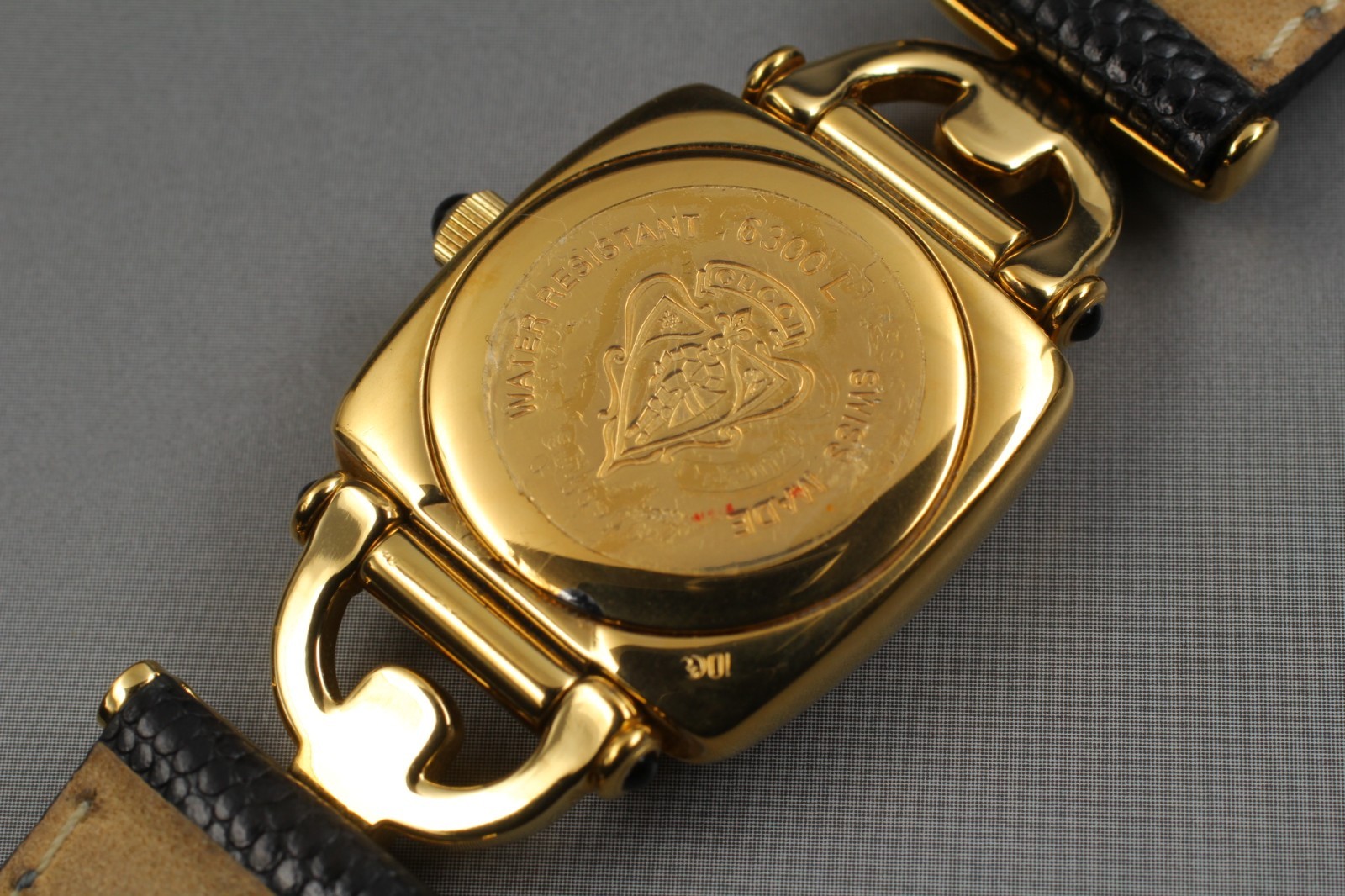 【Near MINT /Box】 Gucci Horsebit 6300L Gold Black Leather Ladies Watch from JAPAN