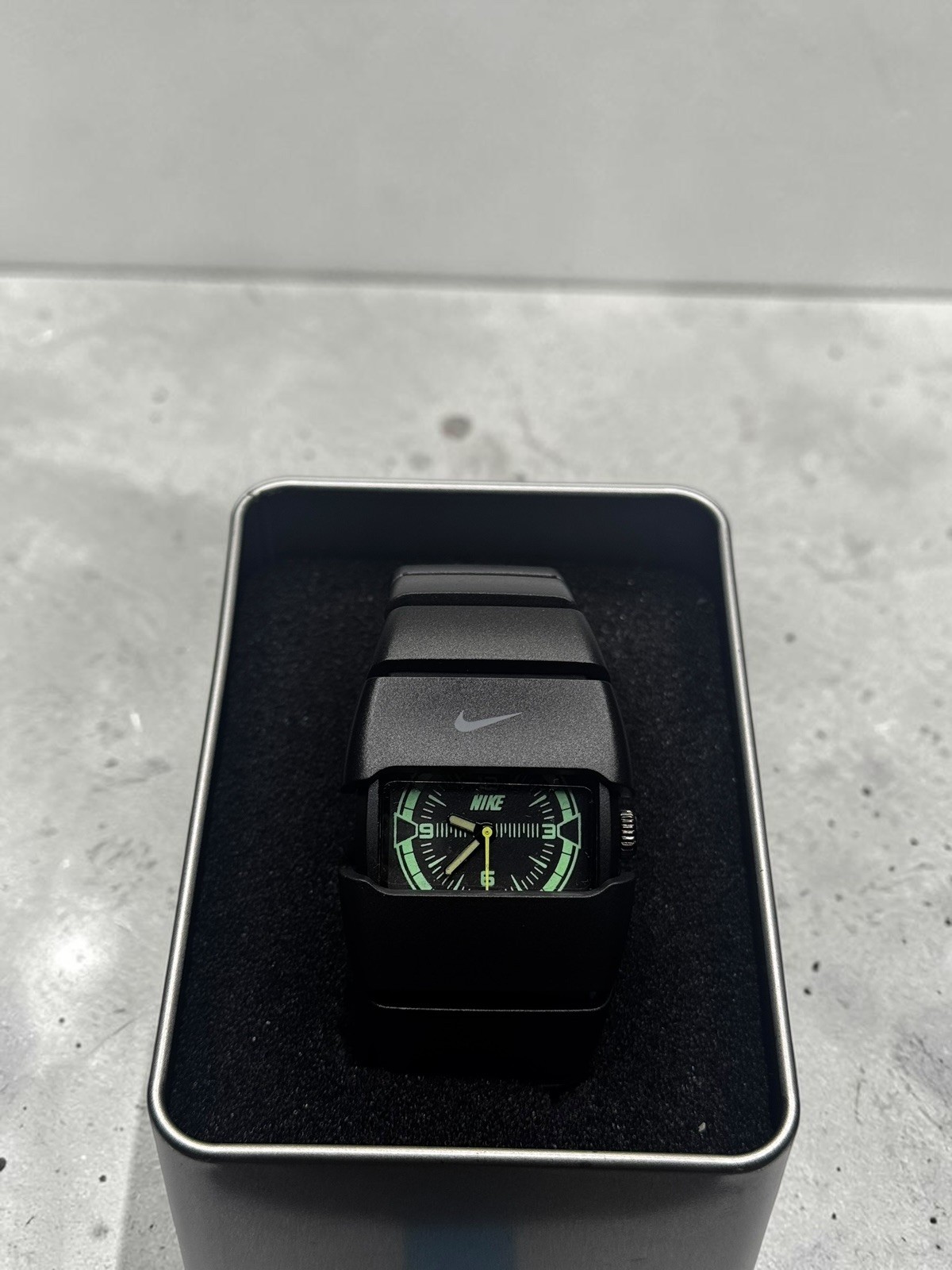 Vintage Nike D-Line Watch Matte Black Neon Dial Japan Movement Y2K Cyber Rare