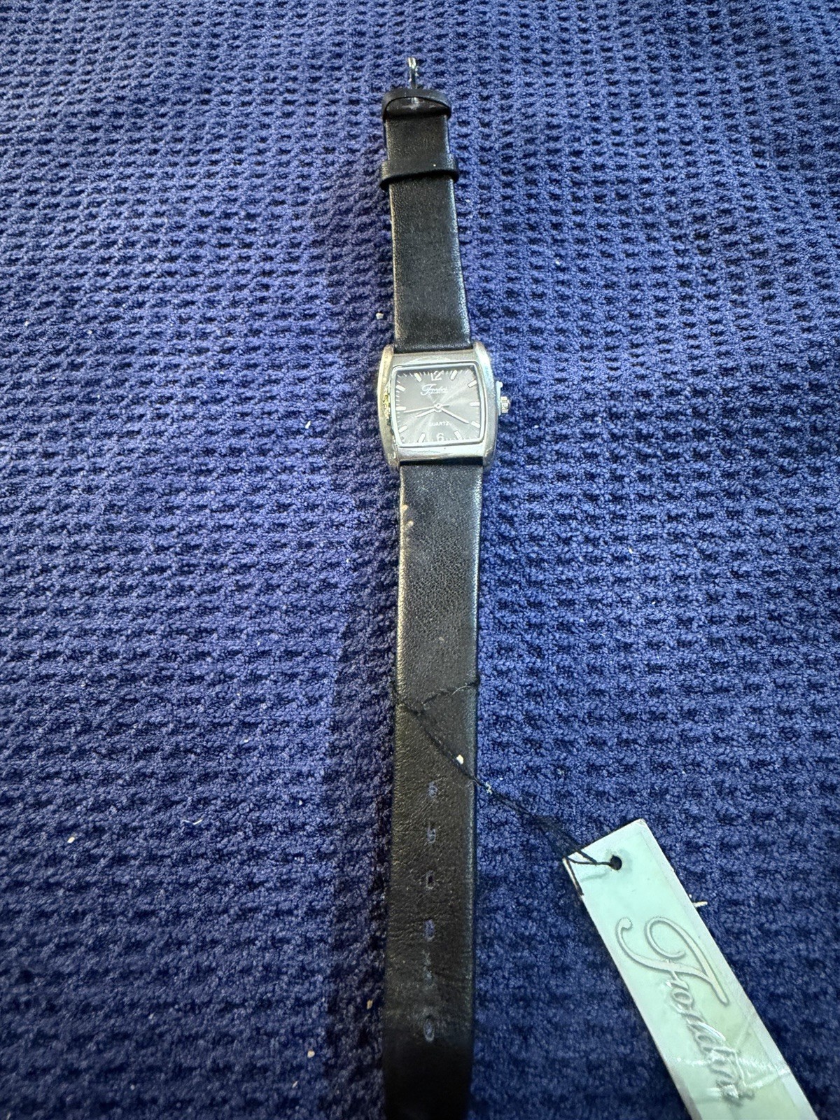 Frondini Collection Quartz Watch Black Dial Tonneau Gold Tone Leather Strap