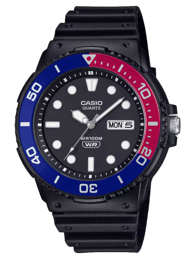 Casio Core Analog Black Resin Strap Blue/Red Bezel Watch MRW230H-1E2V