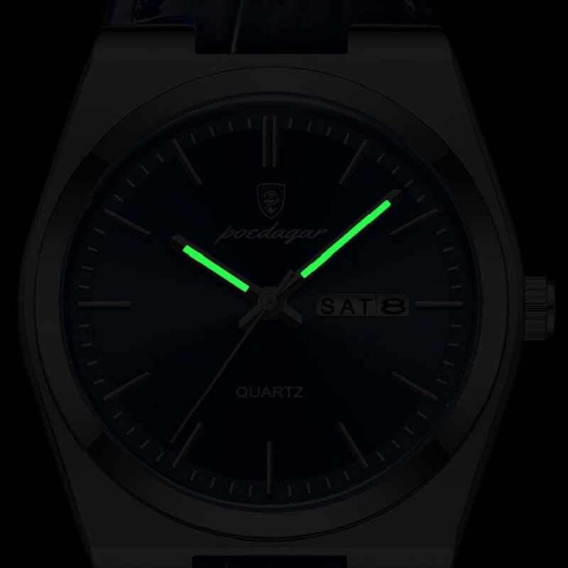 POEDAGAR Fashion Analog Men Watch Waterproof Luminous Leather Quartz Wristwatch