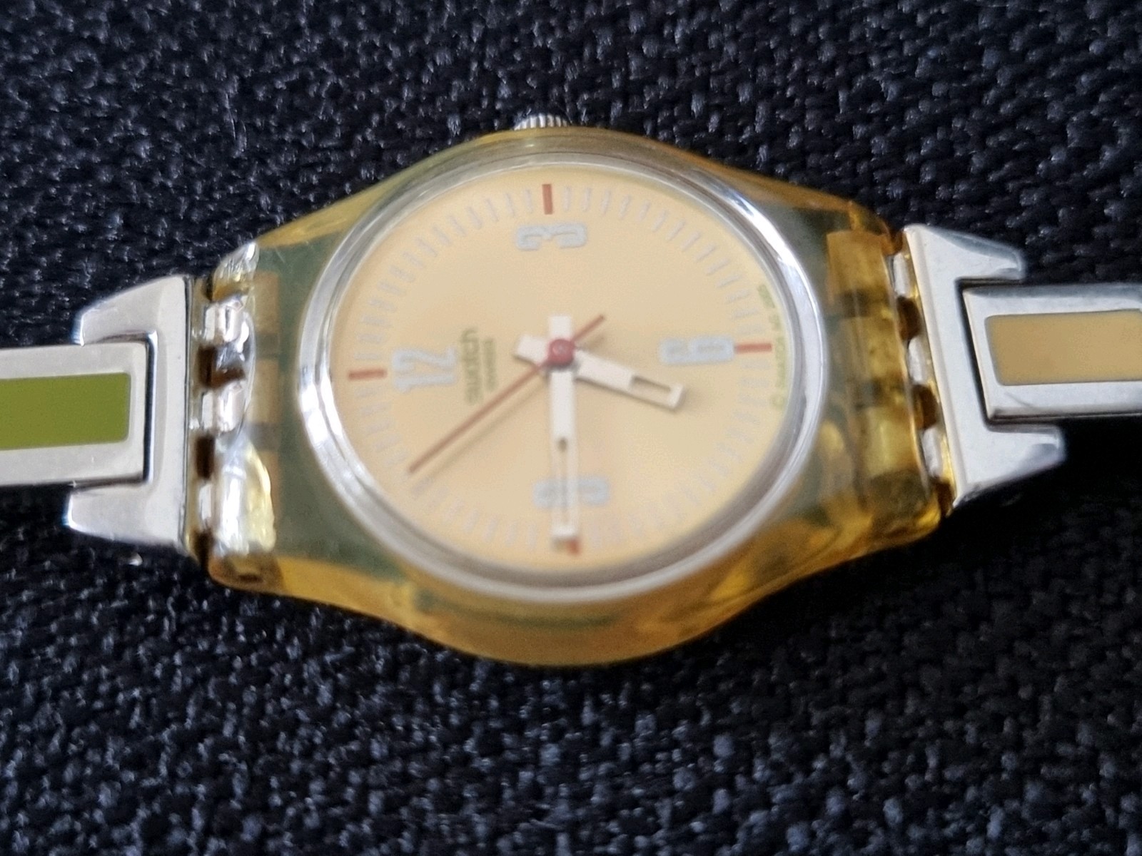 SWATCH LADY WATCH CHAMPAGNE ORANGE & GREY DIAL STEEL MIX A 2005 VINTAGE CLASSIC
