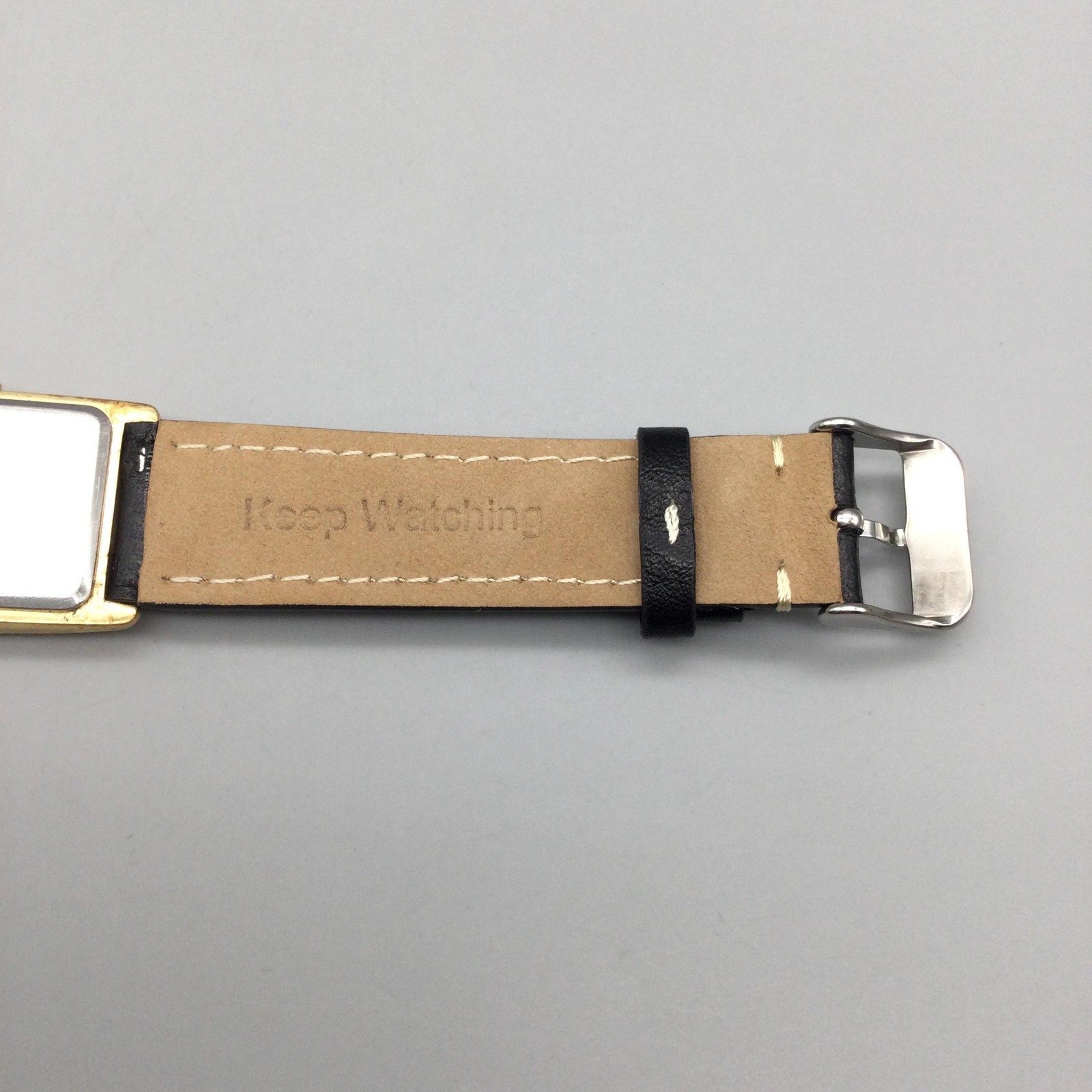 Belair Mens Watch 25mm Tank Gold Tone Black Leather 980.163 New Battery
