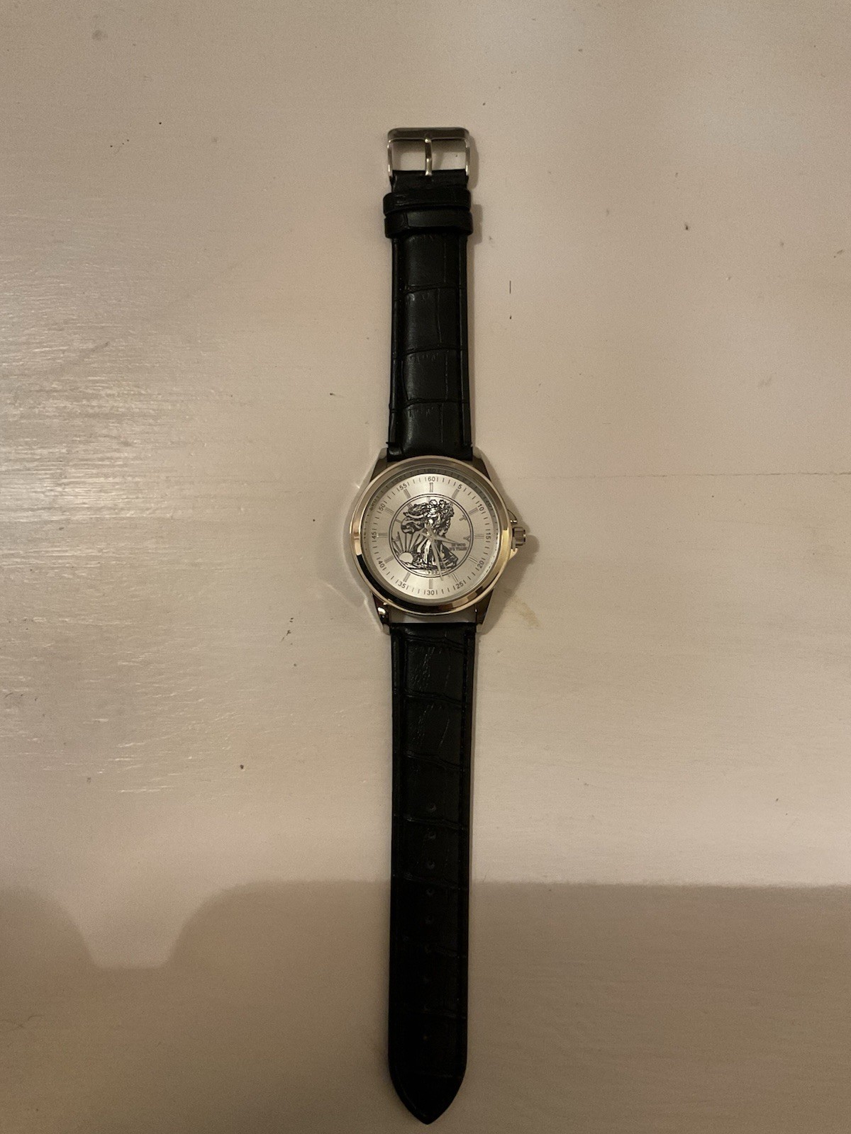 NEW CLASSIC LADY LIBERTY MENS WATCH FAUX LEATHER BLACK STRAP