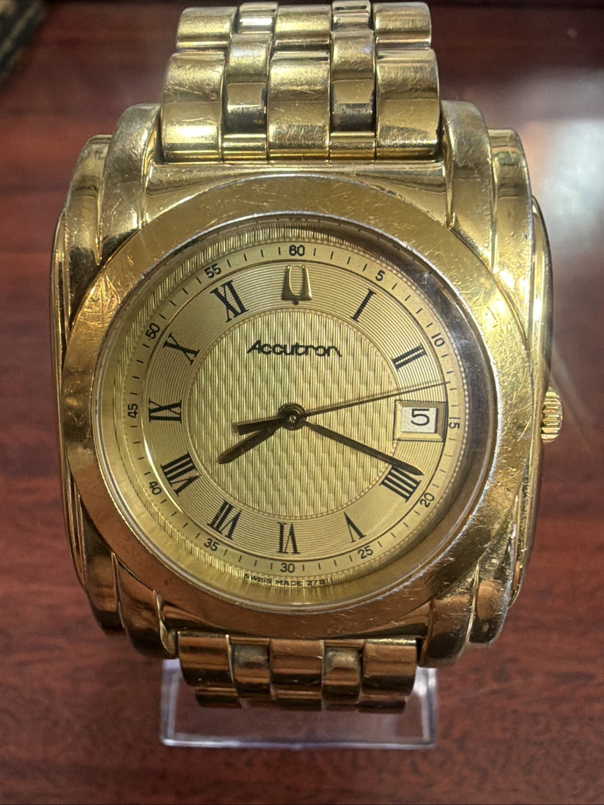 Bulova Accutron Vintage 27B11 Gold Plated Stainless Steel Deco Style Watch