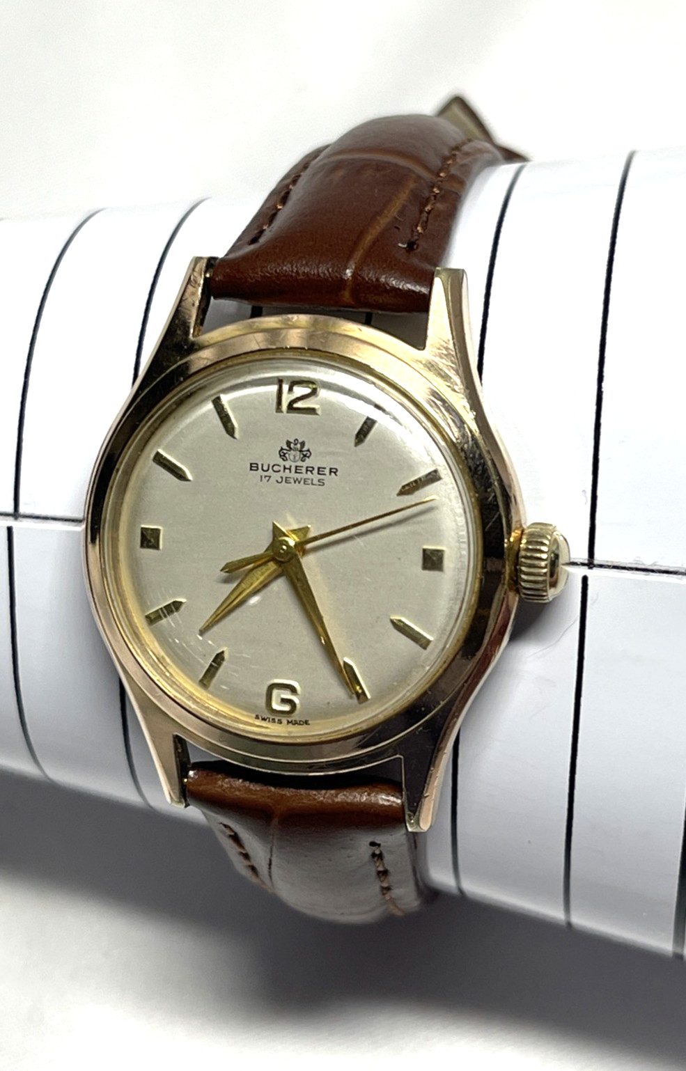Bucherer 1960s Ladies Automatic Watch 29mm PLAGUE G20 GF Case New leather Band