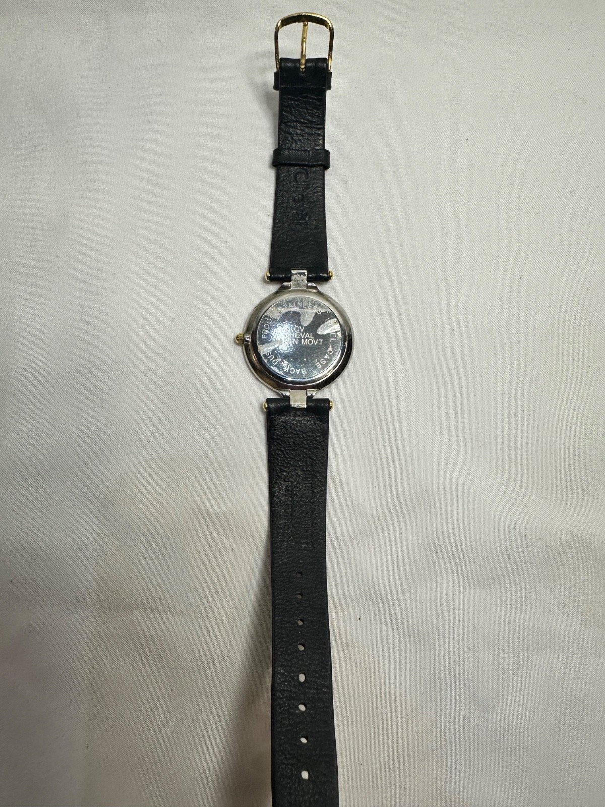 VINTAGE CHEVAL QUARTZ GOLD TONE CASE BLACK STRAP