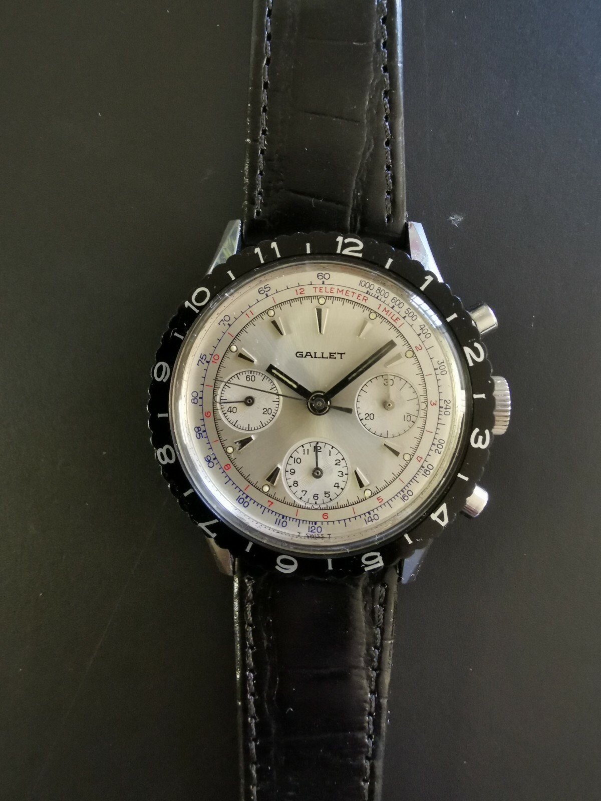 Vintage Gallet MultiChron Pilot Chronograph Stainless Steel Valjoux 72
