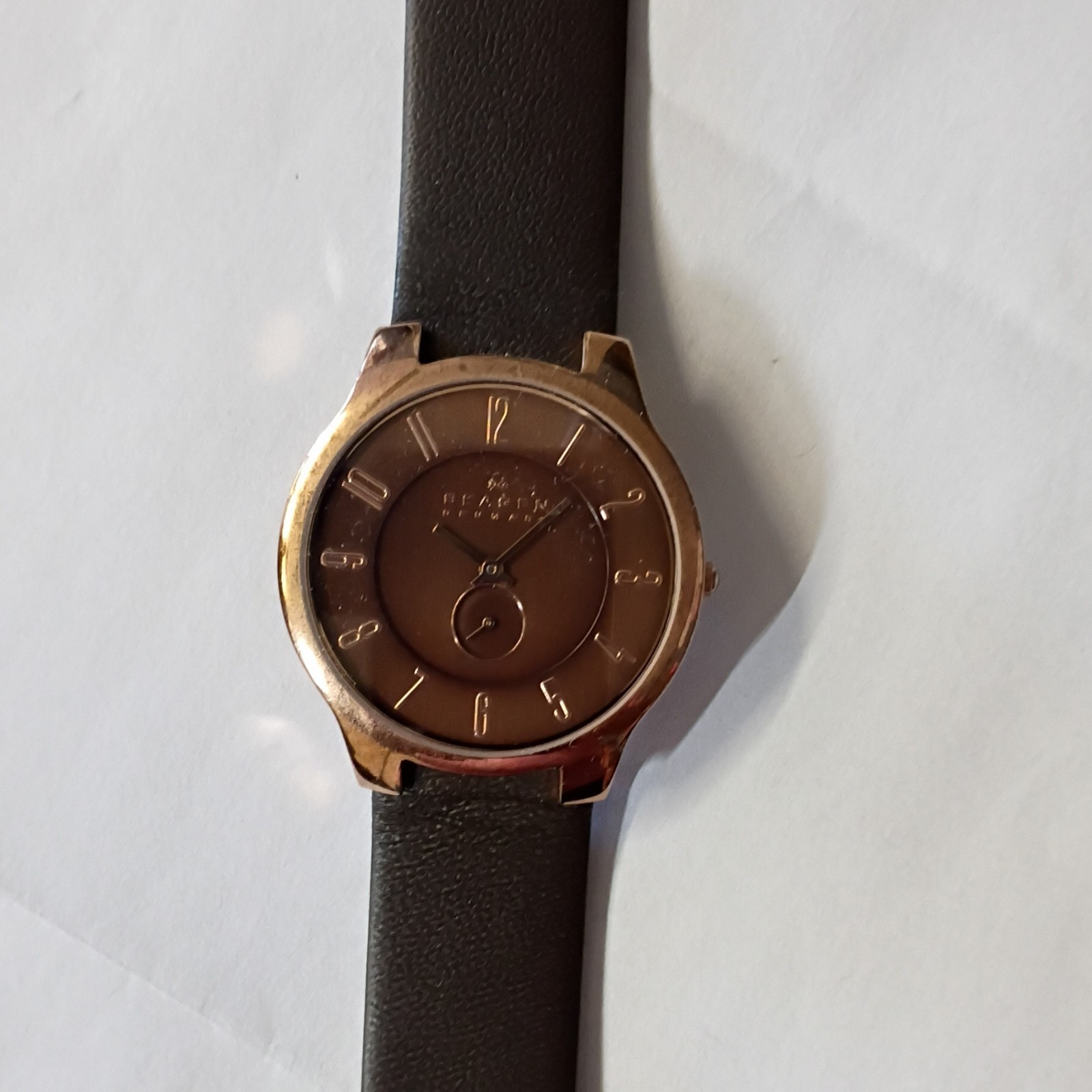 Skagen Denmark Quartz Analog Watch 37mm Rose Gold Case Brown Dial w/ Box