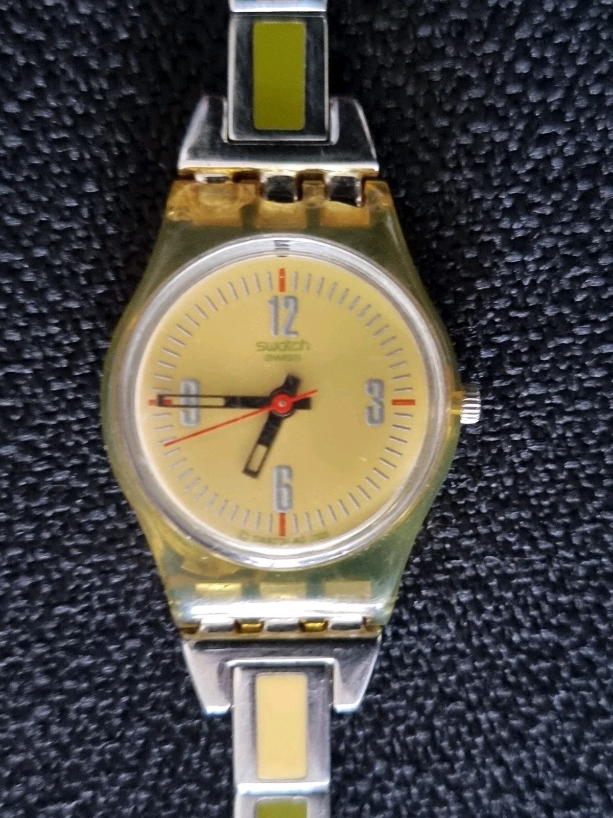 SWATCH LADY WATCH CHAMPAGNE ORANGE & GREY DIAL STEEL MIX A 2005 VINTAGE CLASSIC