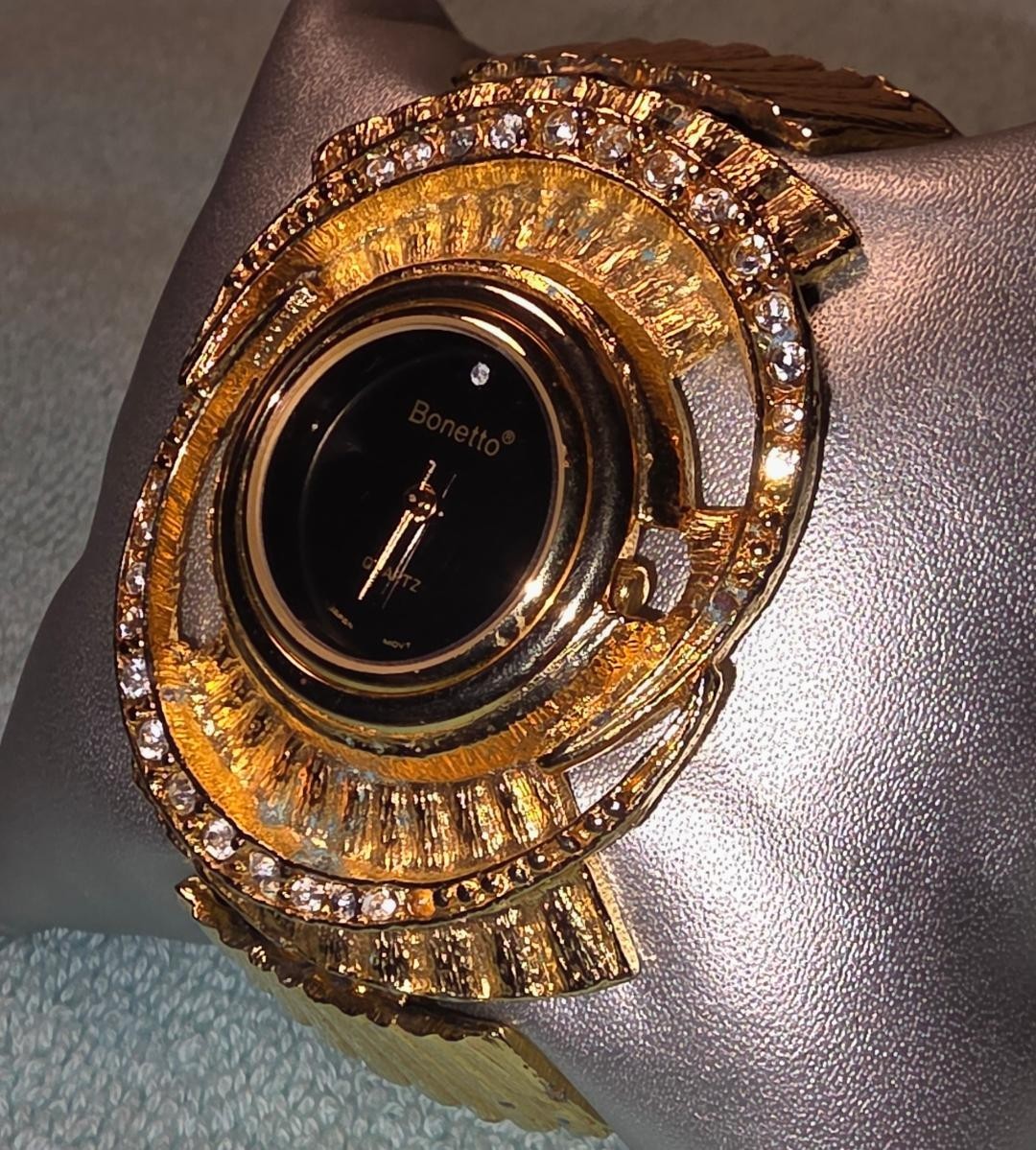 Bonetto Italian Statement Watch Postmodern Sculptural Petal-Spike Gold-Tone, Vtg