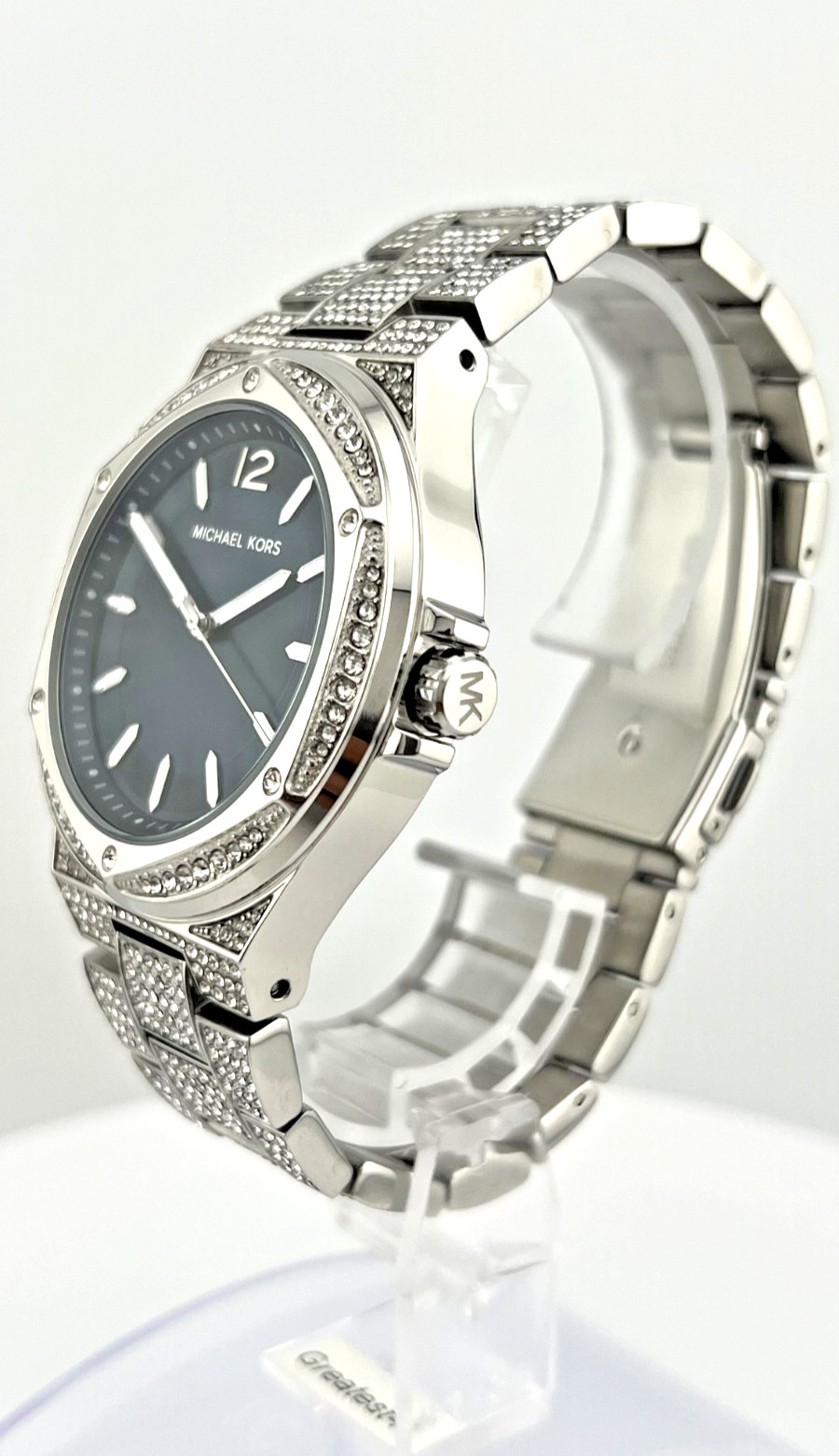 MICHAEL KORS LENNOX MK6990 SILVER TONE PAVE BRACELET DARKBLUE DIAL UNISEX 43MM