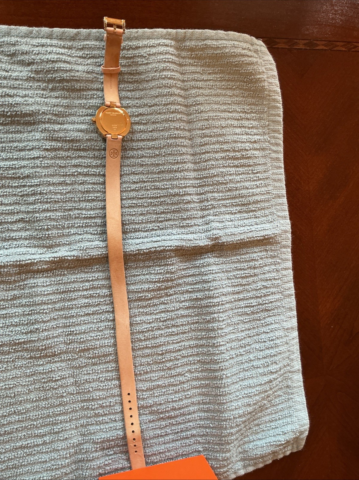 NEW Tory Burch Gold Small Reva Nude Leather Double Wrap Watch TBW4030 Logo