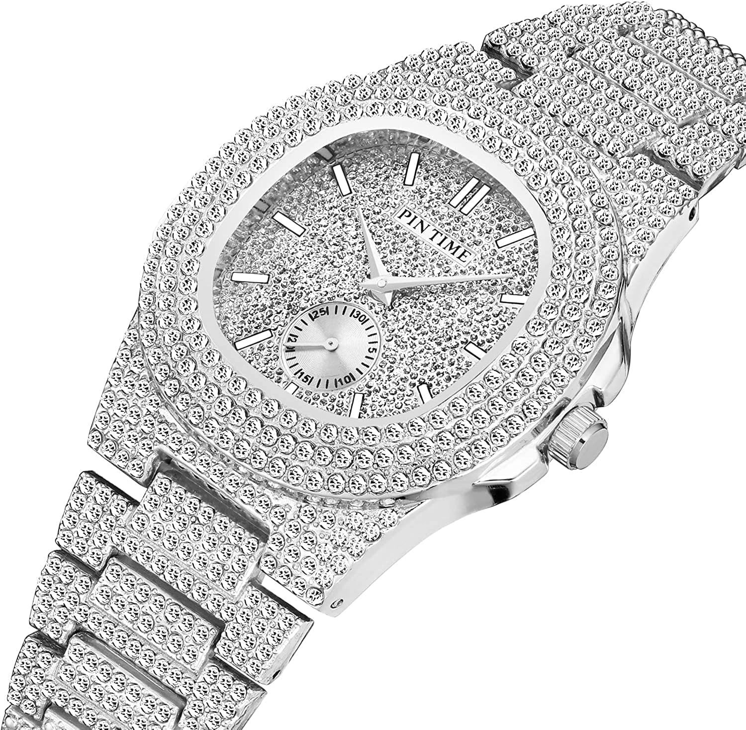 Hip Hop Crystal-Embellished Watch – Waterproof and Adjustable for All Occasions