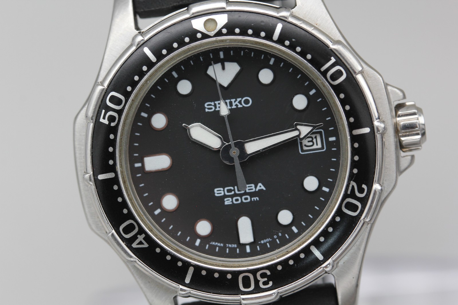 *New Batt* 1992 SEIKO Scuba Diver 200m 7N35-600A Black Quartz Men’s Watch JAPAN