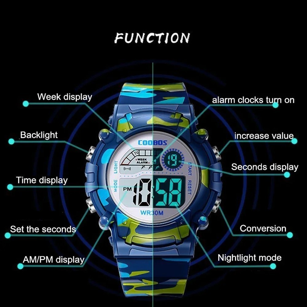 Kids Digital Watches for Boys Girls LED Sports Waterproof Wrist Watches Children