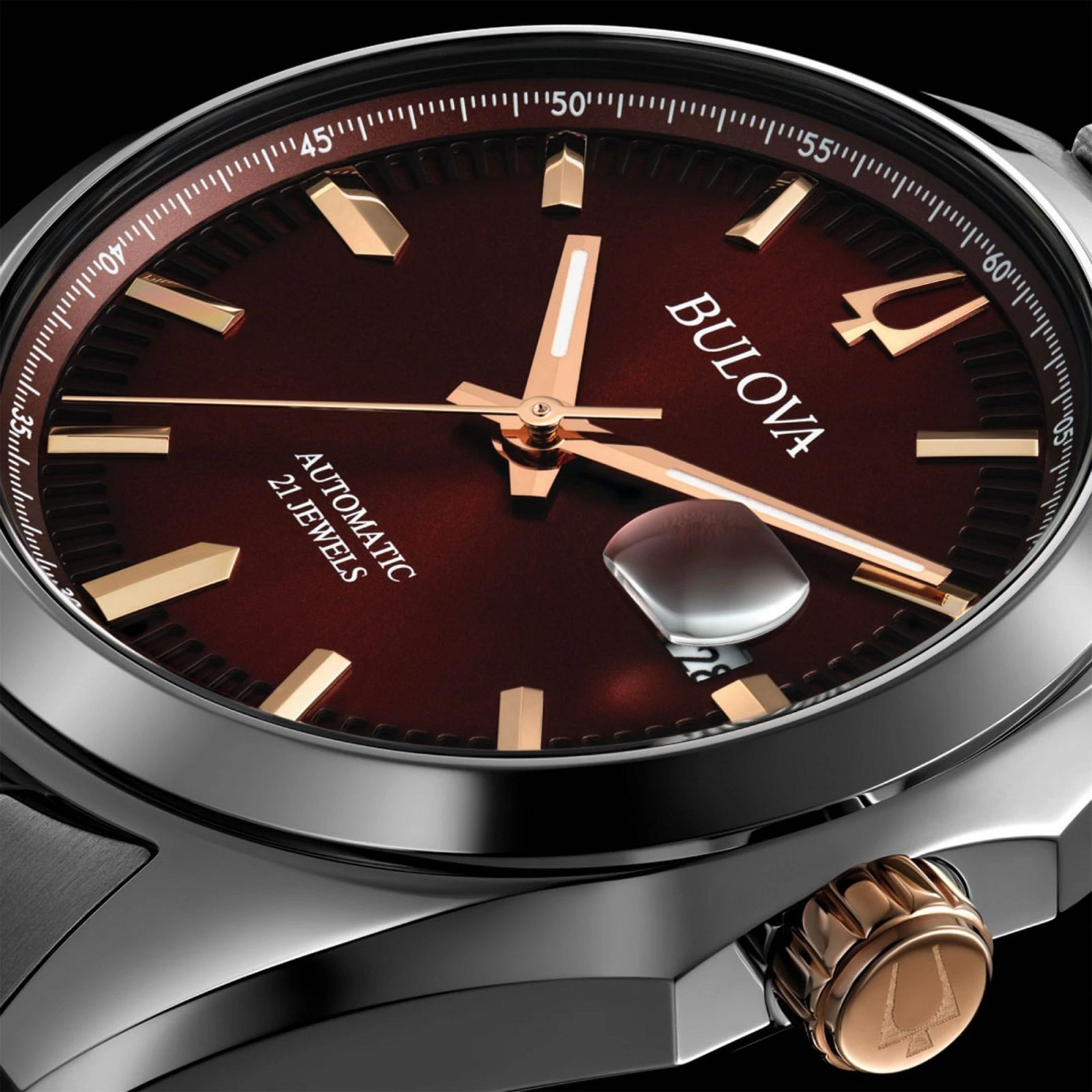Bulova Surveyor Automatic Watch 39mm Red Dial Stainless Steel Men’s Watch 98B422
