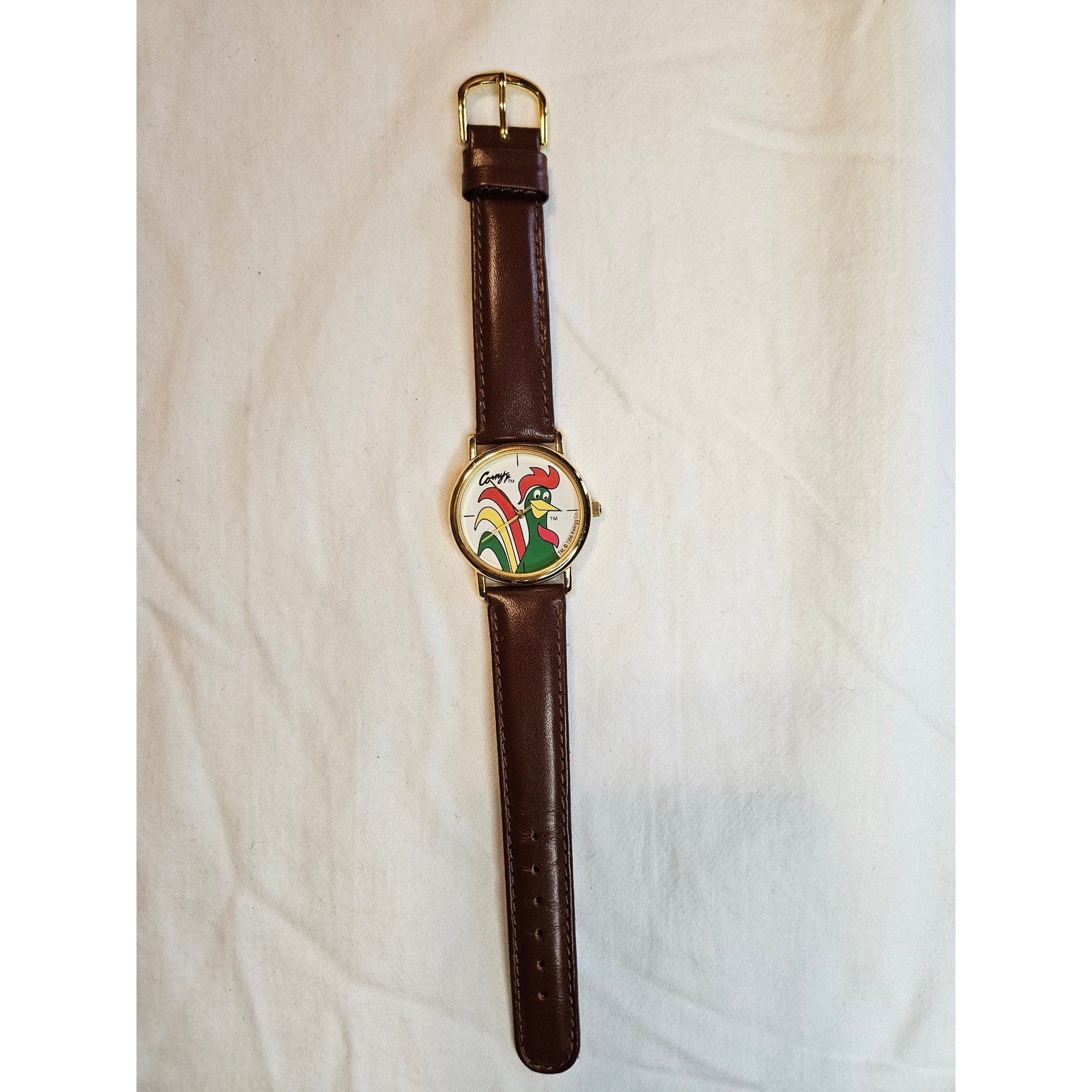 Vintage Kellogg’s Toucan Sam Watch Brown Leather Band Gold Tone