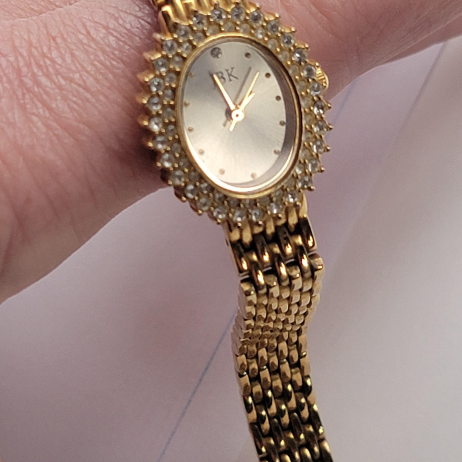 JBK Womens Gold Oval Elegant Dress Watch Gemmed Bracelet Quartz Jewelry Clasp