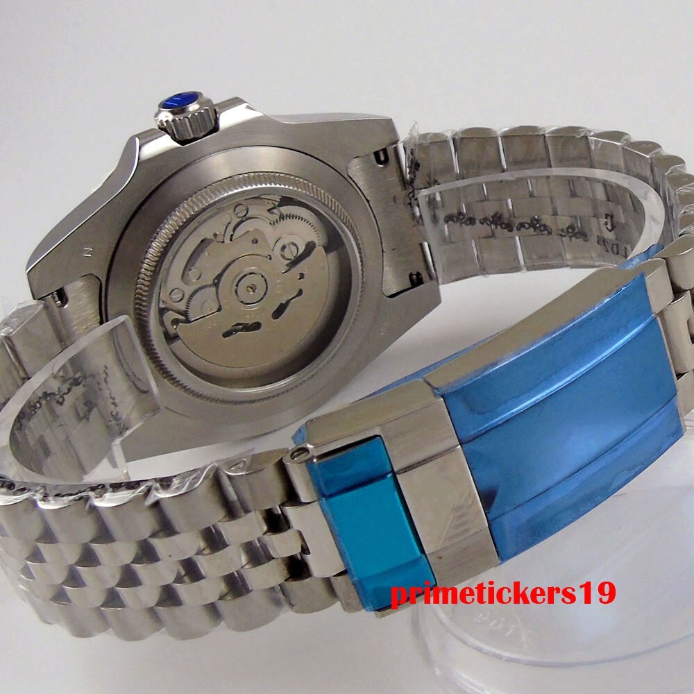 NH35 Sapphire Blue White 40mm Automatic Watch for Men Exhibition Back Date Lume