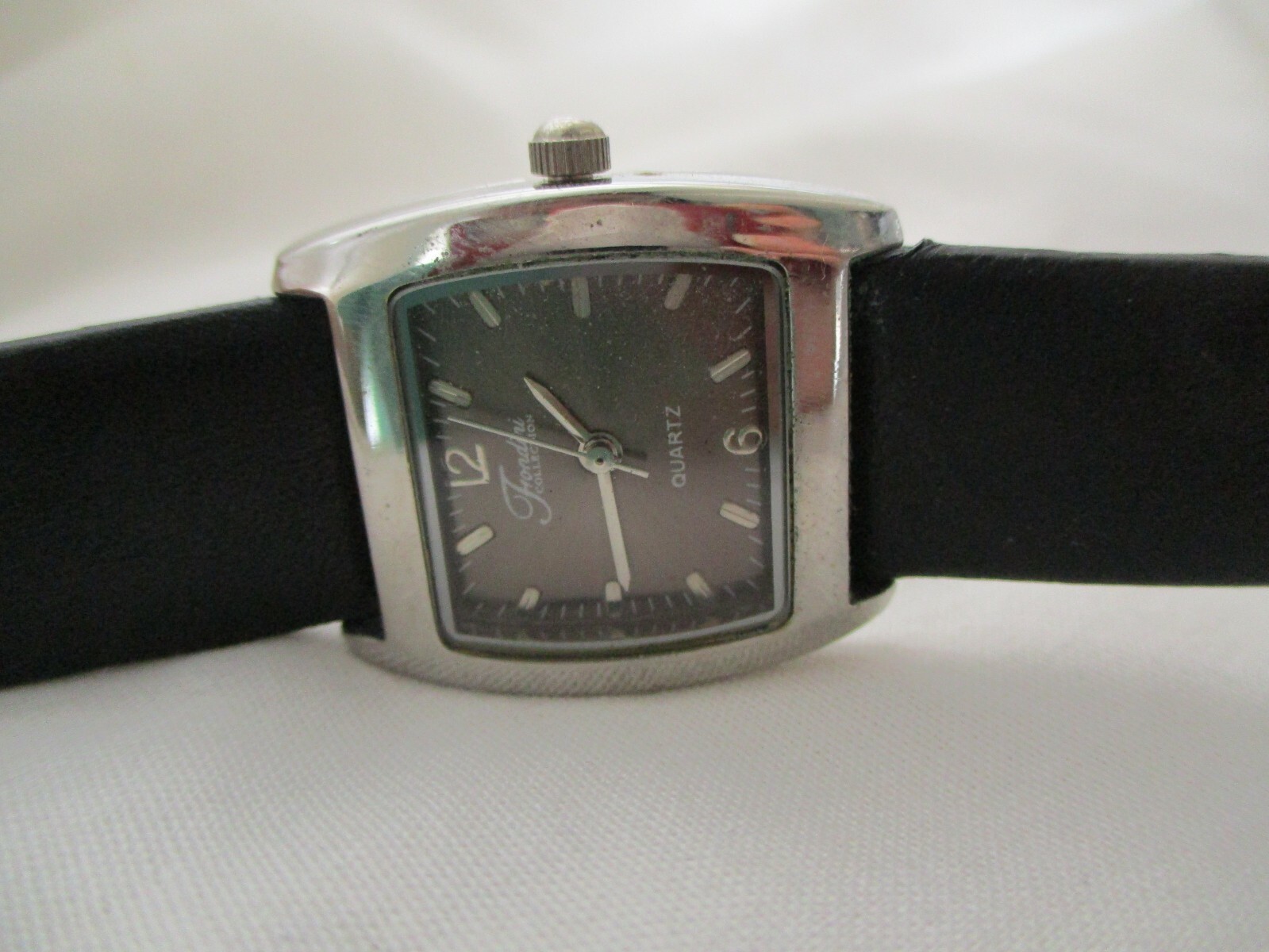Frondini Collection Watch Silver Toned Black Buckle Band Square Shaped Face