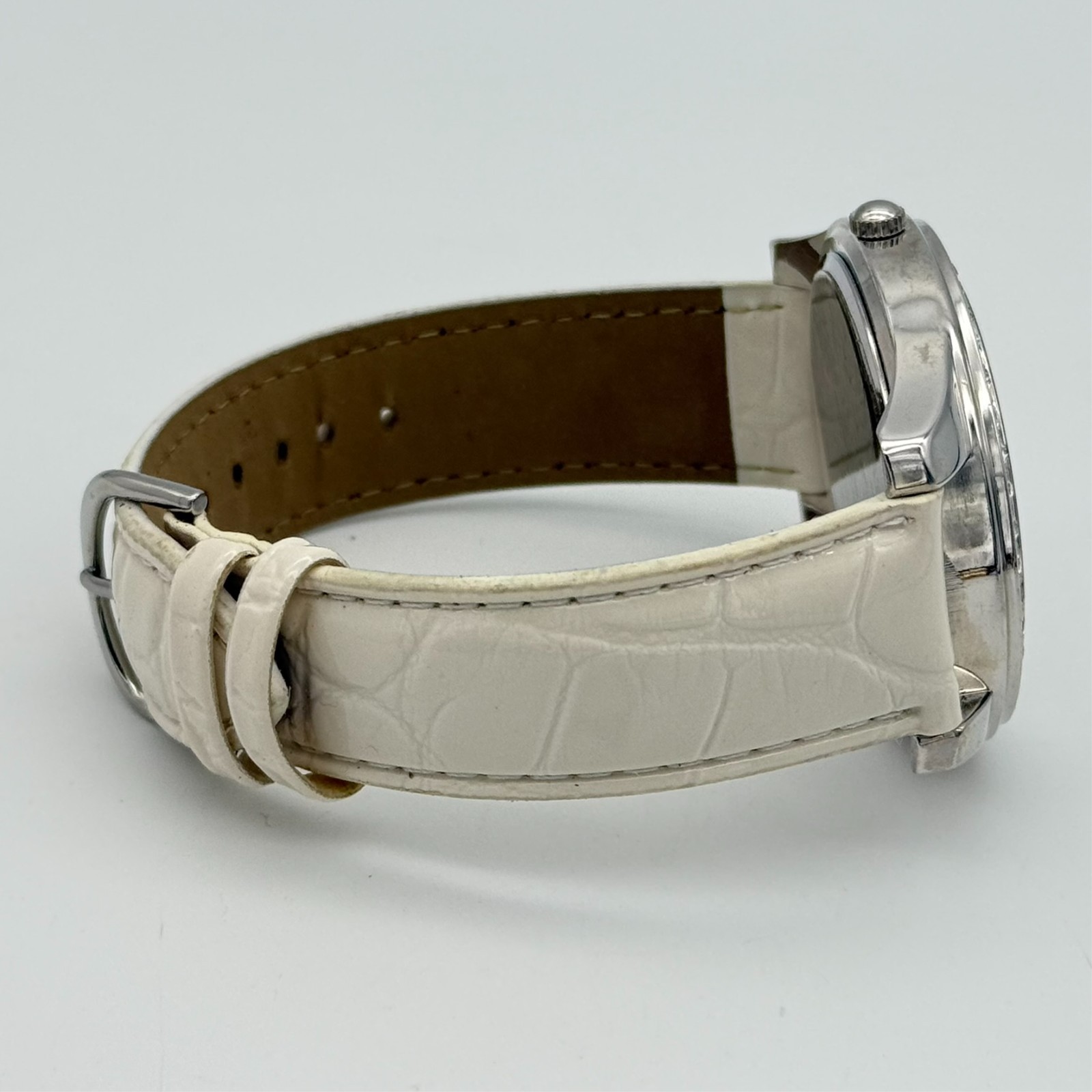Women’s SOPHIE Silver Tone Crystal Heart Dial Watch, White Band, 45mm, Runs