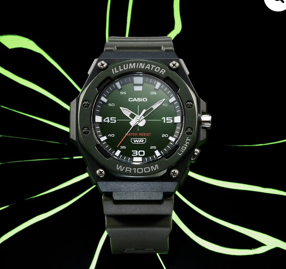 Casio MW620H-3AV Men’s Standard Heavy Duty Illuminator Analog Green Dial Watch