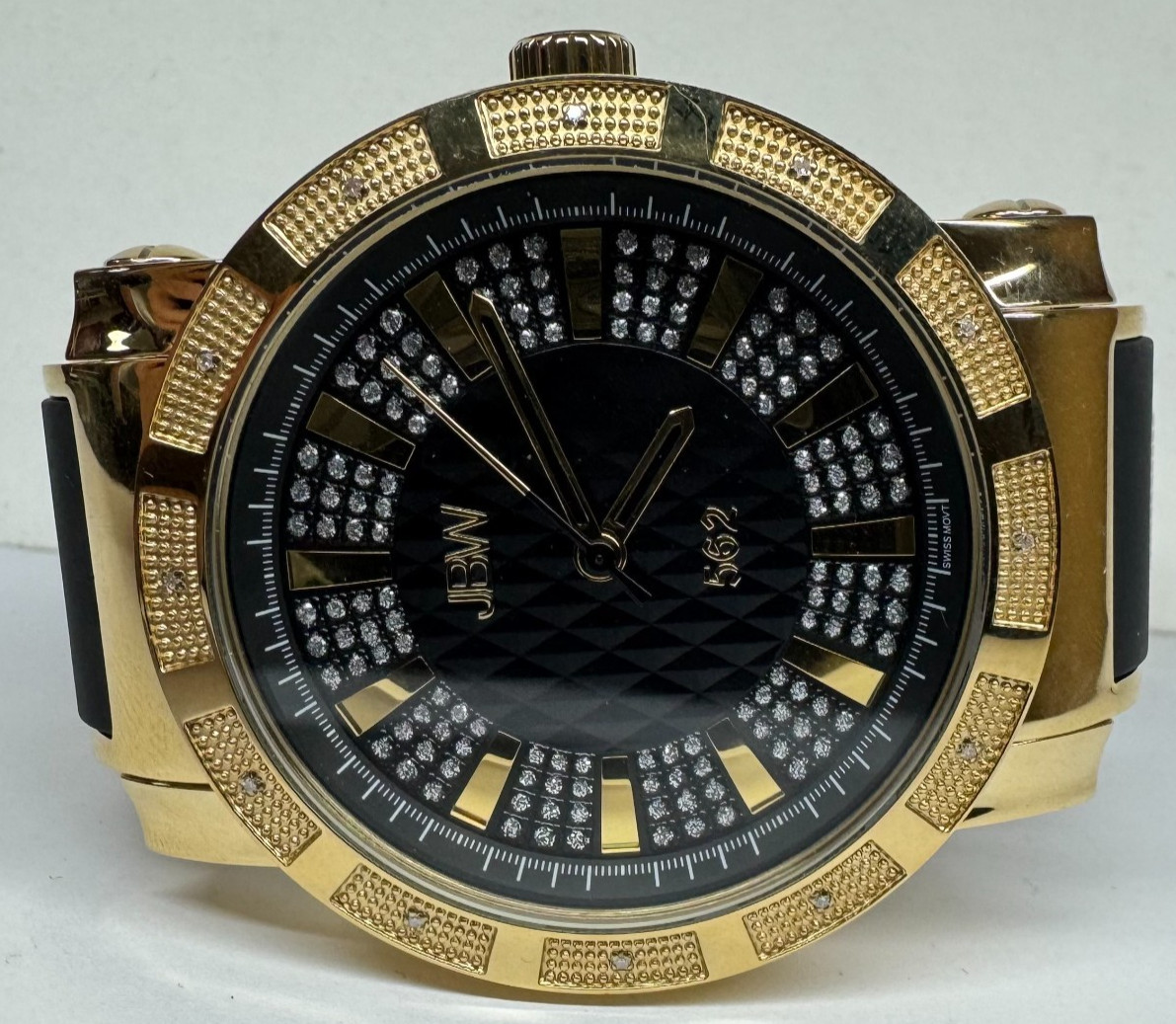 JBW Gold Tone SS Men’s 50mm Diamond Dial Silicone Band Watch 562 [056GRS]