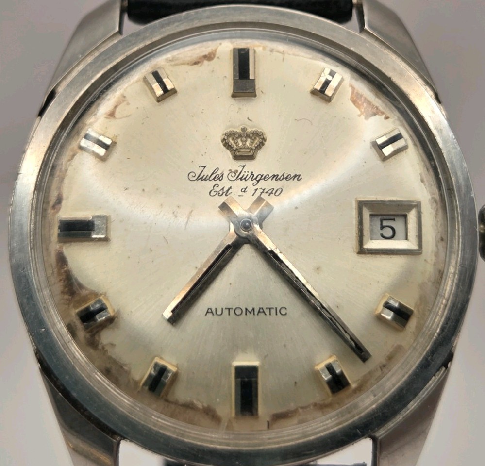 Vintage Jules Jurgensen 17 Jewel Automatic Date Watch, Stainless Steel, Running