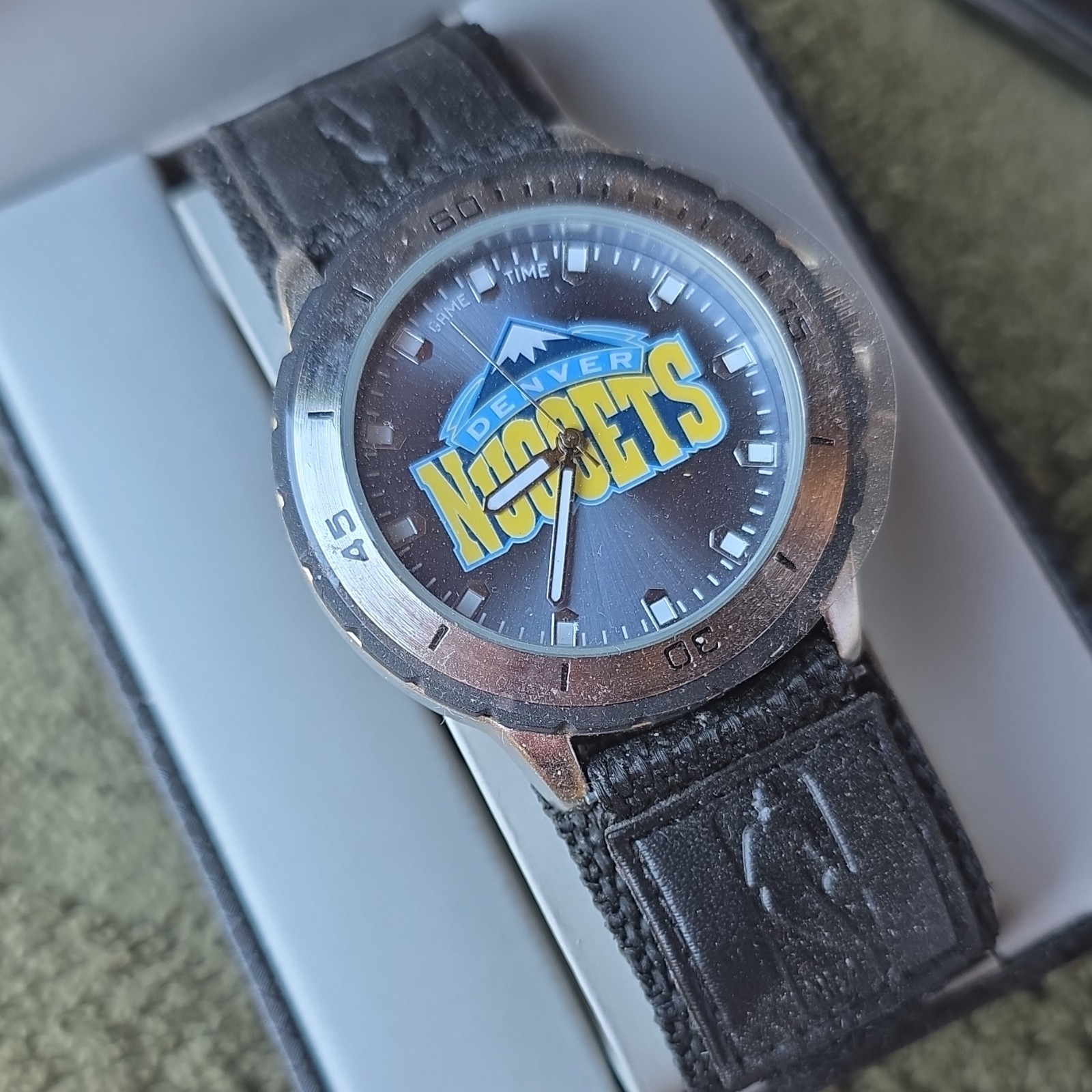 Game Time Denver Nuggets Quartz Analog 44mm Watch Black Fabric Strap Box Manual