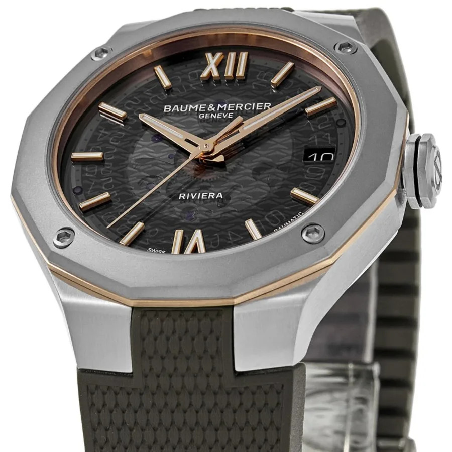 New Baume & Mercier Riviera Smokey Grey Dial Rubber Strap Men’s Watch 10720