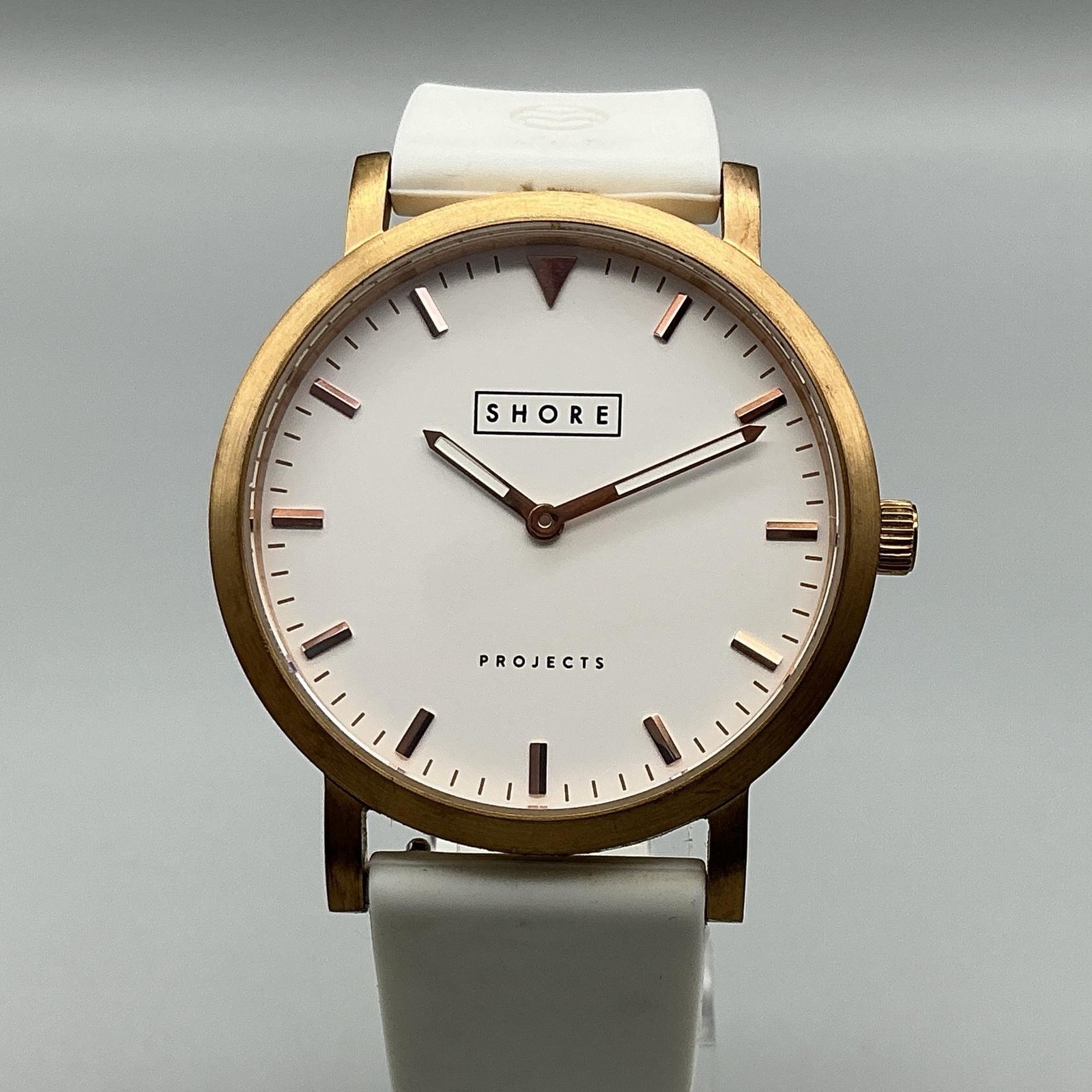 Shore Projects Holkham Mens Watch 39mm White Dial White Silicone Rose Gold