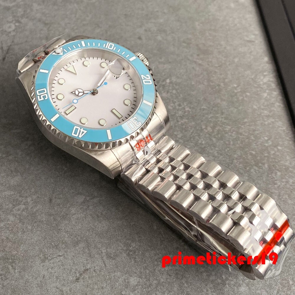 NH35 Sapphire Blue White 40mm Automatic Watch for Men Exhibition Back Date Lume