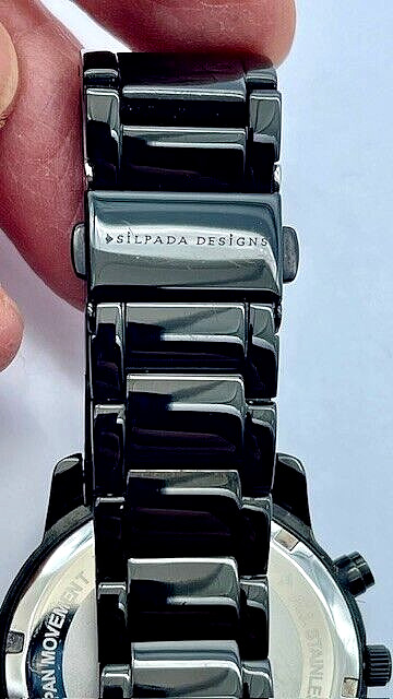 Silpada Black on Black 45 CZ Jewels Stainless Steel Case Chronograph Watch T3139
