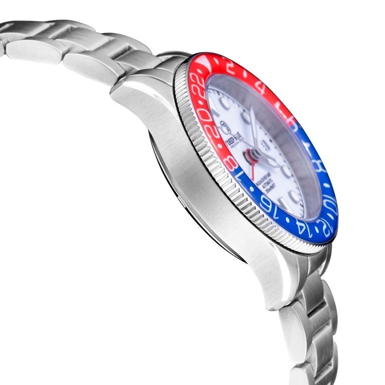 Deep Blue AQUA DIVER GMT AUTOMATIC 40MM RED/BLUE BEZEL WHITE DIAL NEW