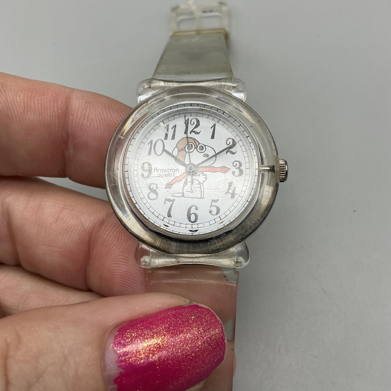 Vintage Armitron Red Baron Youth Watch 30mm Snoopy Peanuts Clear New Battery