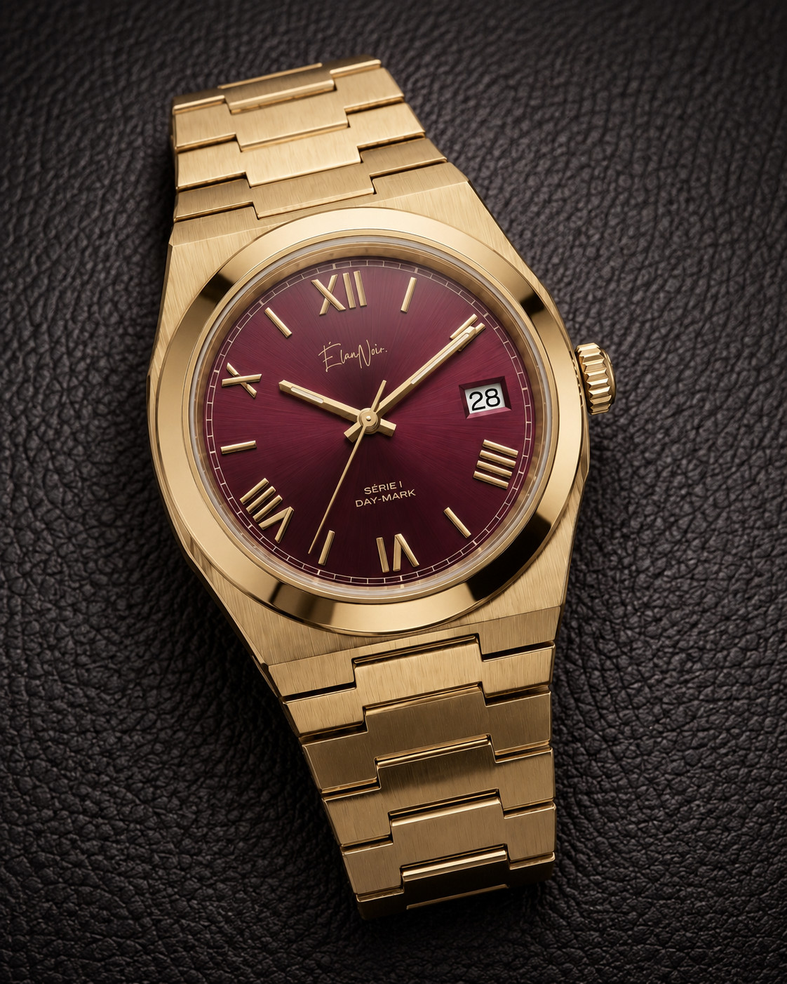 Élan Noir Série I Gold/Maroon 36mm Automatic NH35 Sapphire Crystal Steel Watch