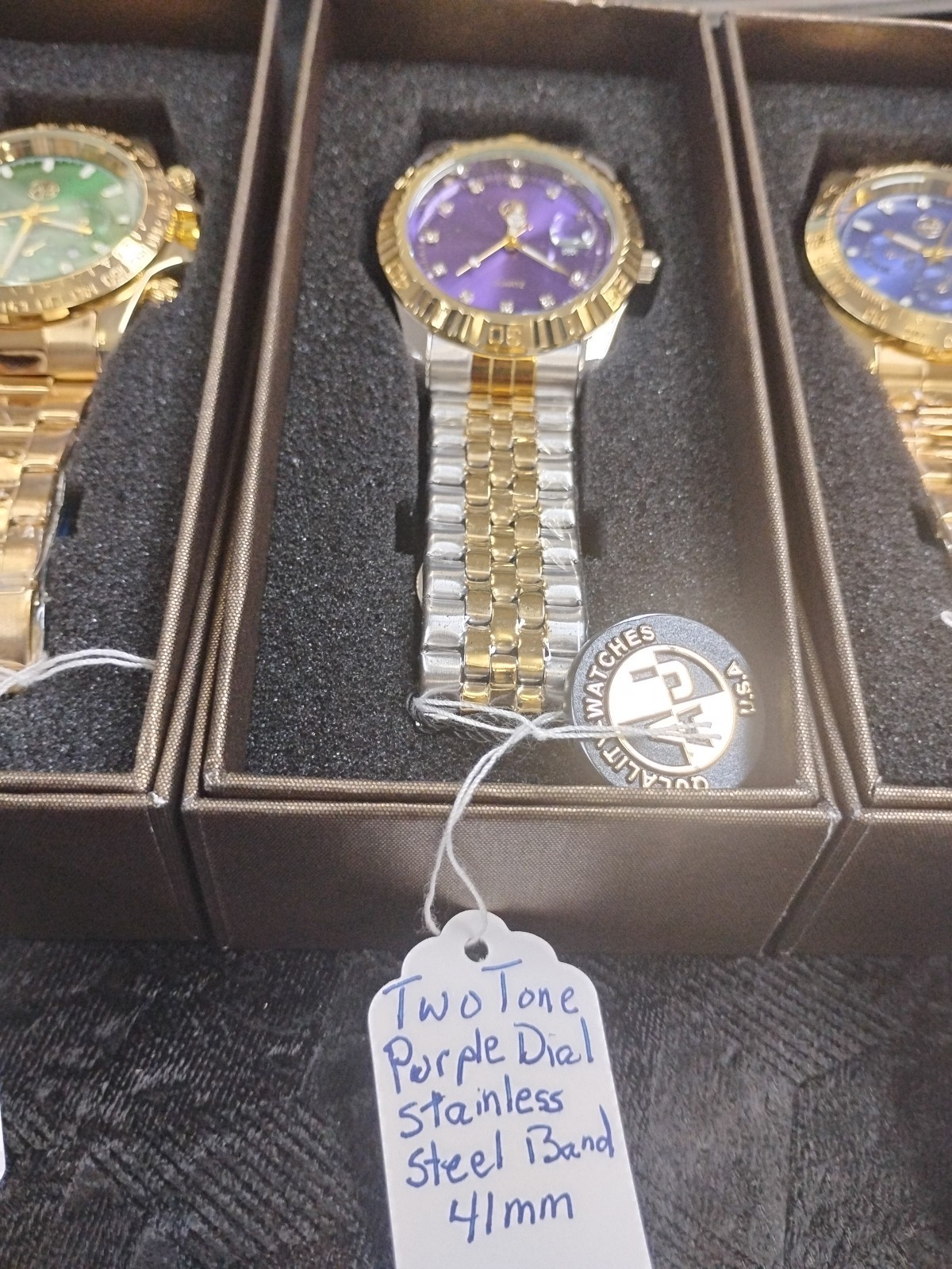 New Three (3) AJ Quality Watches Show 1 Green,1 Purple, 1 Blue Face Free Shippi