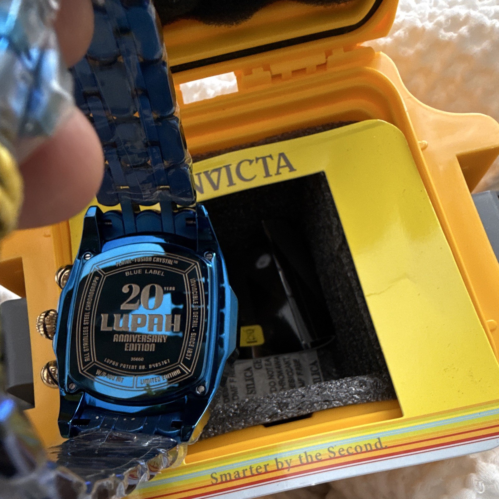 Invicta Lupah Blue Label Chronograph Quartz 100M Blue Dial SS Bracelet w/ Box