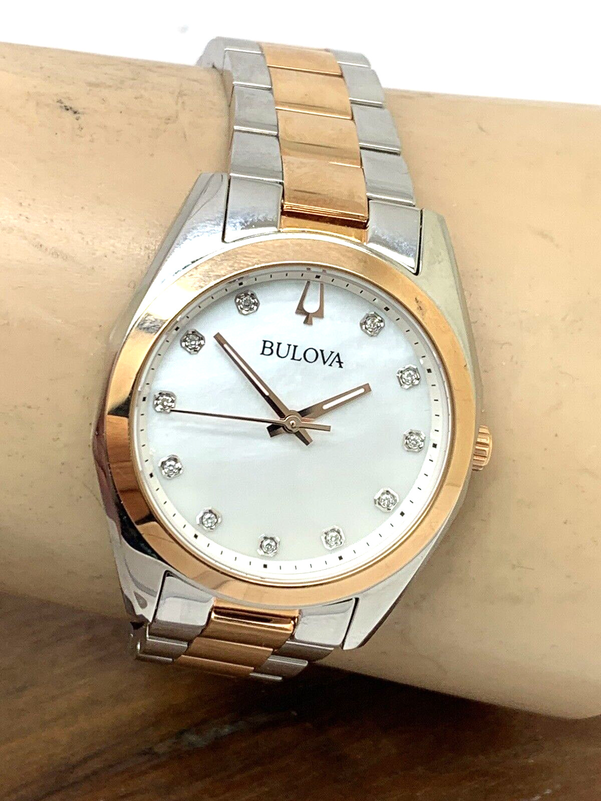 Bulova Women’s Watch 98P207 Quartz Diamond Mother of Pearl White Dial Two Tone