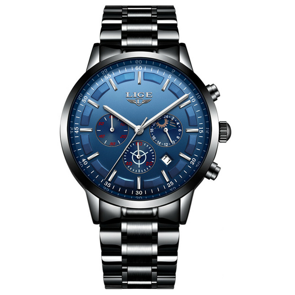 LIGE Men Watches Male Steel Business Chronograph Wristwatch Fashion Quartz Watch