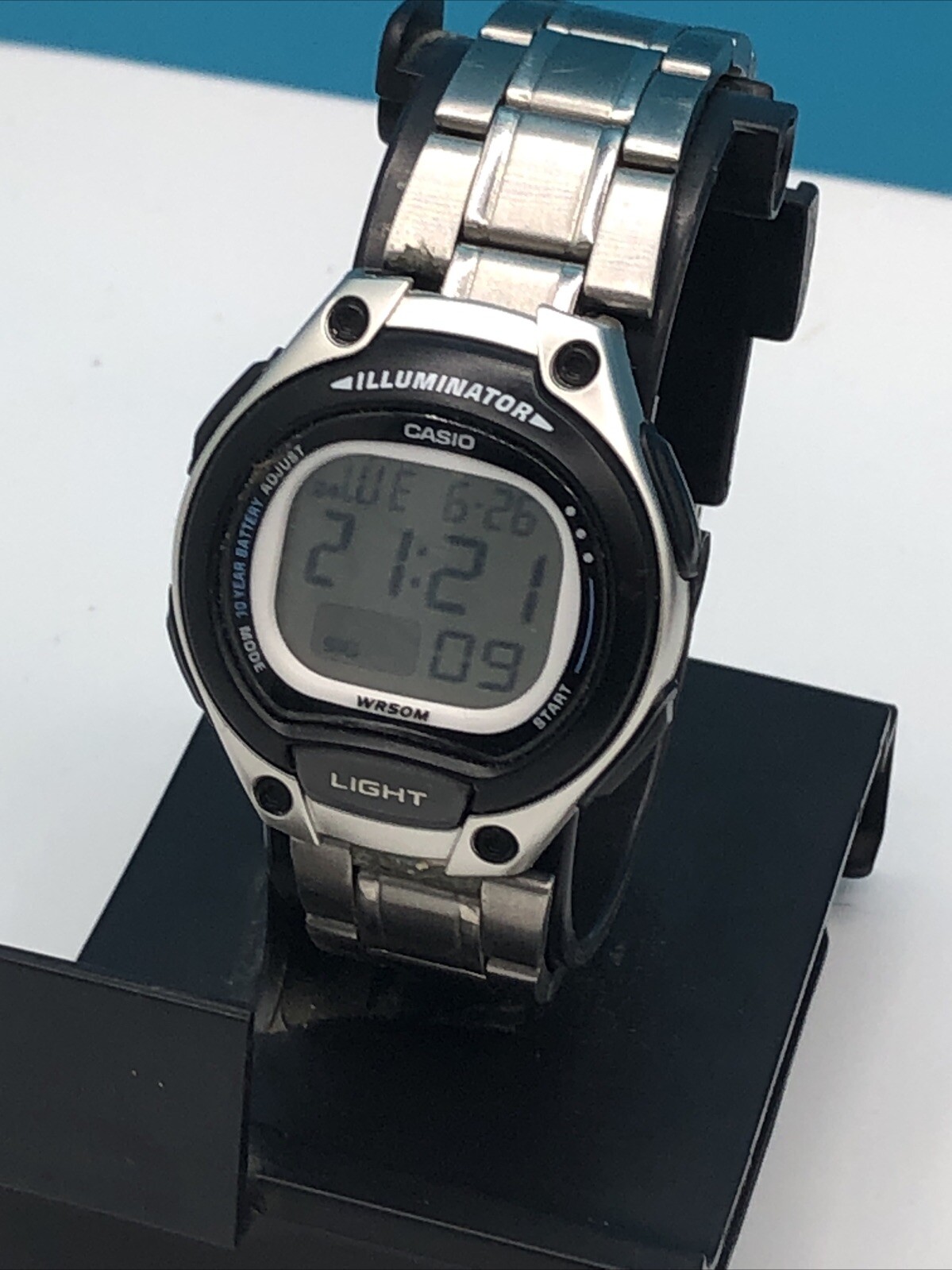 Casio LW-203 50M WR Gray Silver Band Black Digital Watch With Light Pre Owned