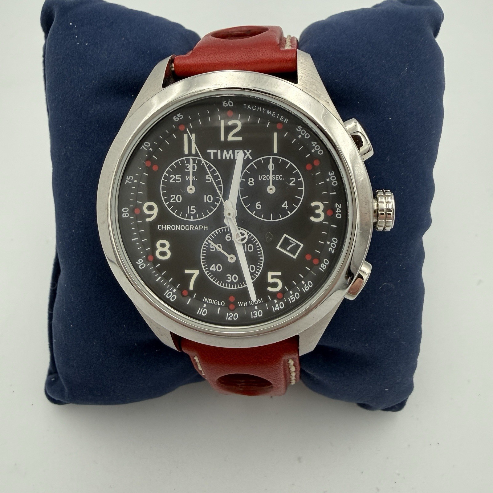 Timex T Series Racing Chronograph 42mm SST Red Leather Strap Needs Battery NEW