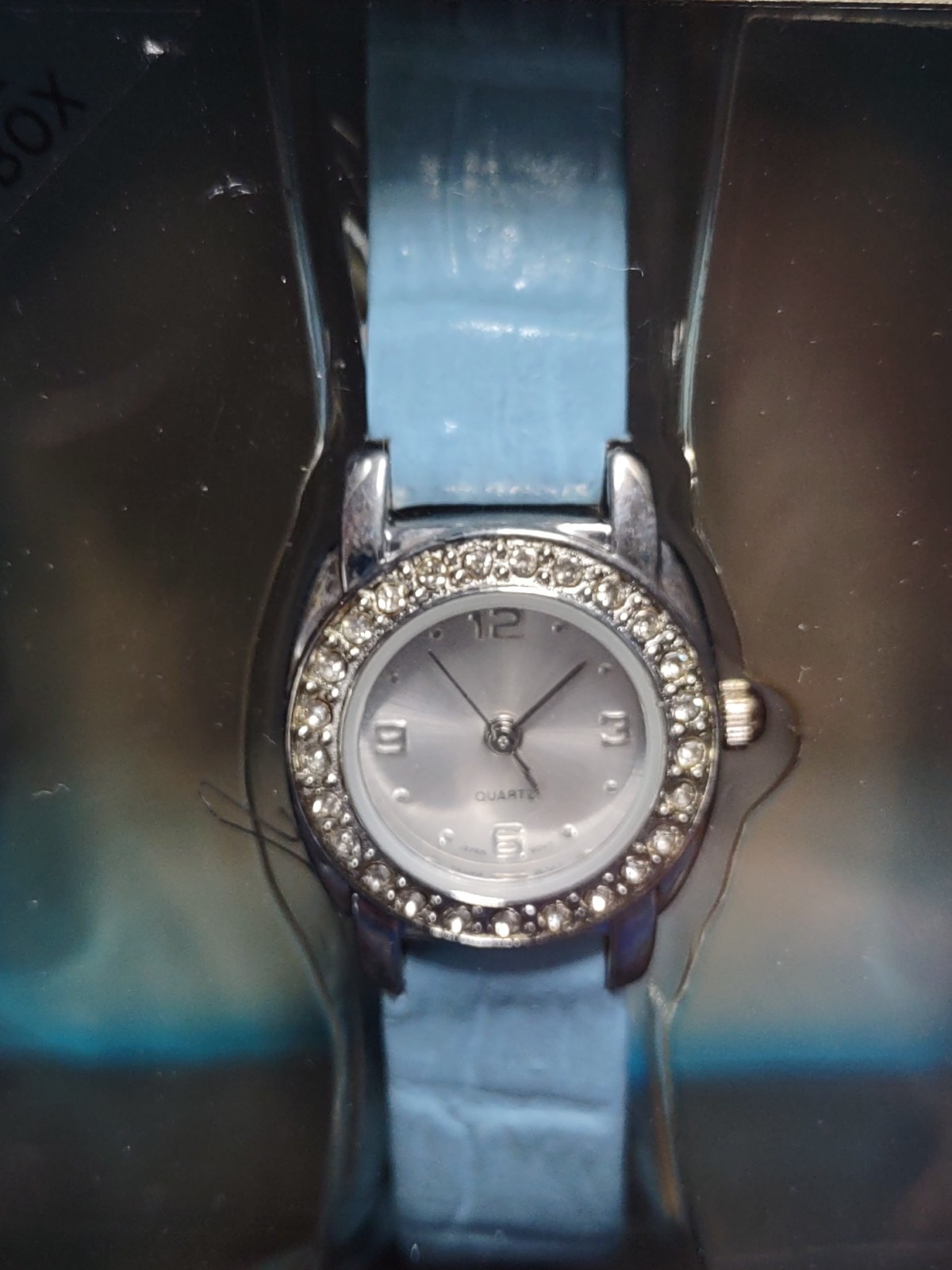 2001 Xhilaration Watch Light Blue Band New In Box Rhinestone Bezel