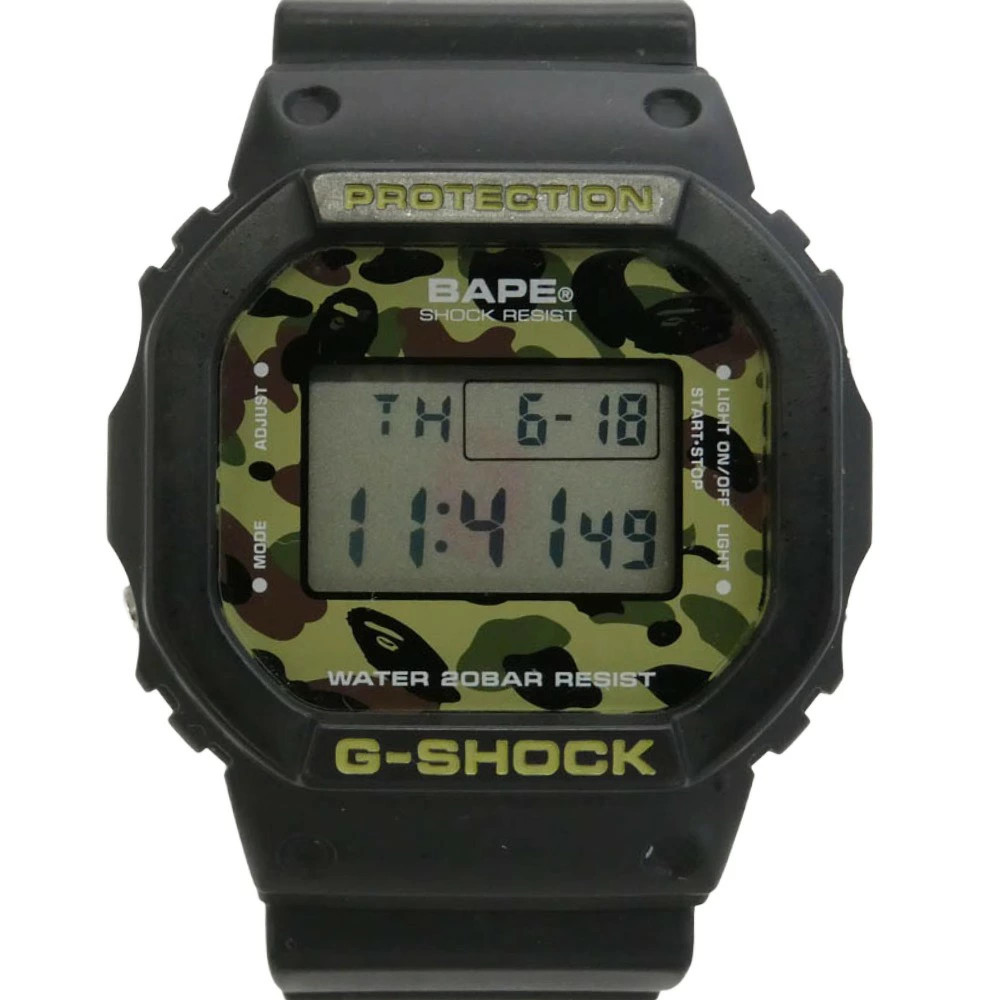 A BATHING APE DW-5600VT Casio G-Shock Limited Digital Camo Black Steel Used