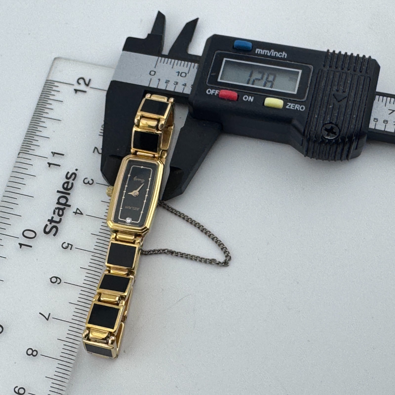 VTG Belair Quartz Watch Women Genuine Diamonds Gold Tone Black New Battery 6″