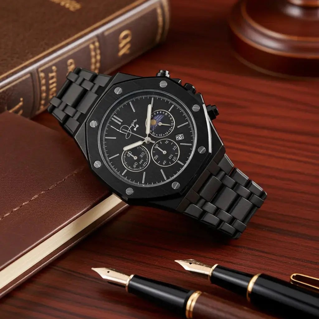 Black Stainless Steel Watch – ChronoLunar All Black by Dapper Watches