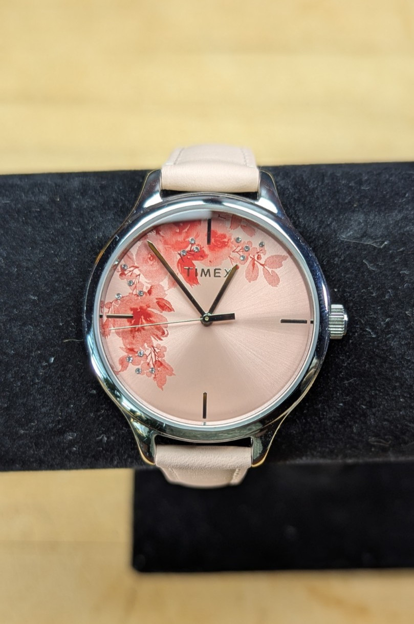 Timex Peyton Crystal Bloom Watch TW2R66600 – Pink Floral Dial – Blush Leather