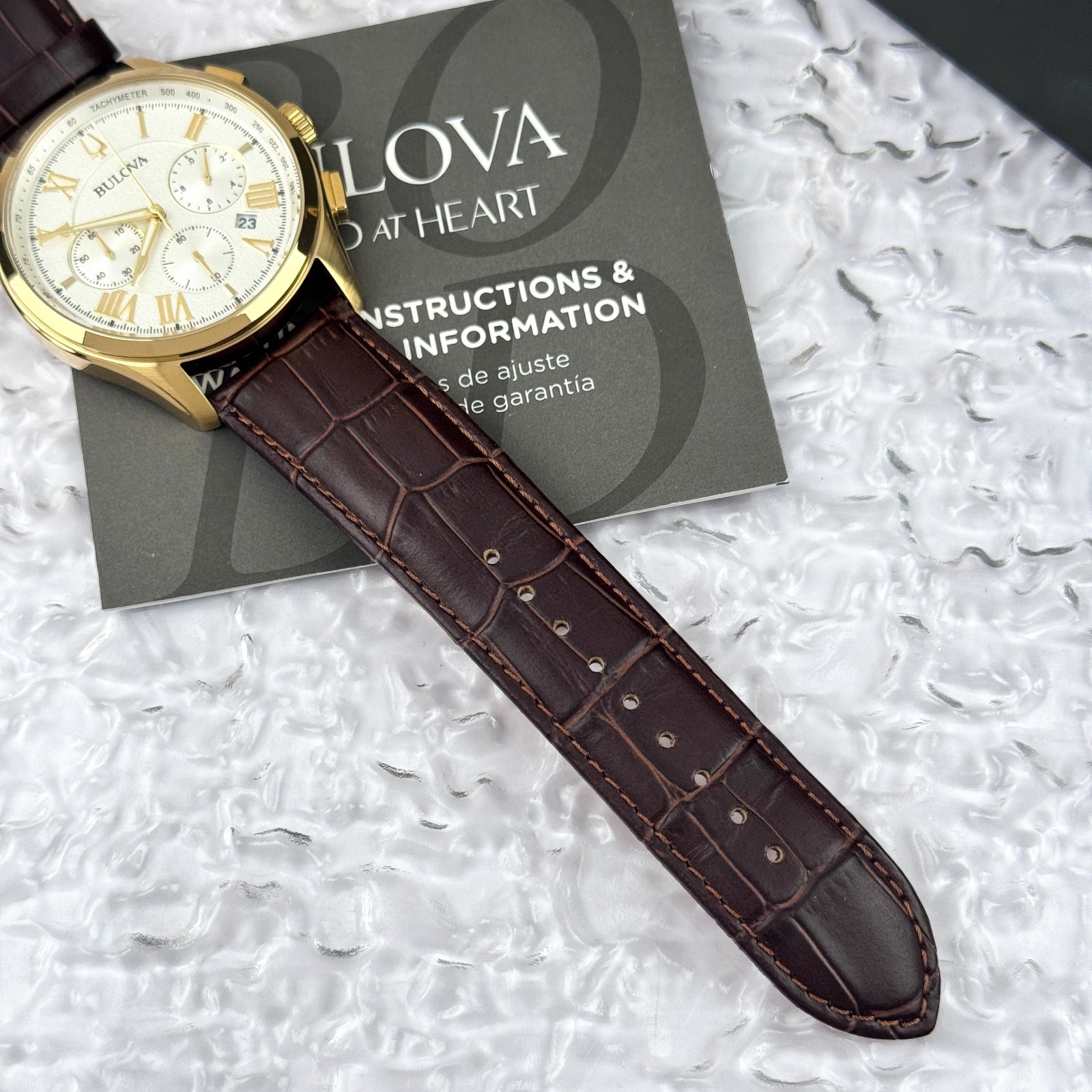 Bulova Men’s Classic Wilton White Dial Leather Strap Chronograph Watch 97B169